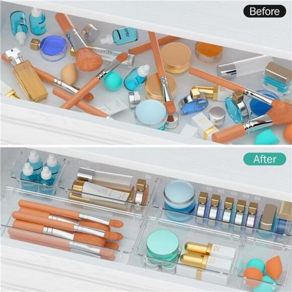 Clear Acrylic Drawer Organizer Set 6 Pack Makeup Jewelry Office Storage Bins - Picture 5 of 7